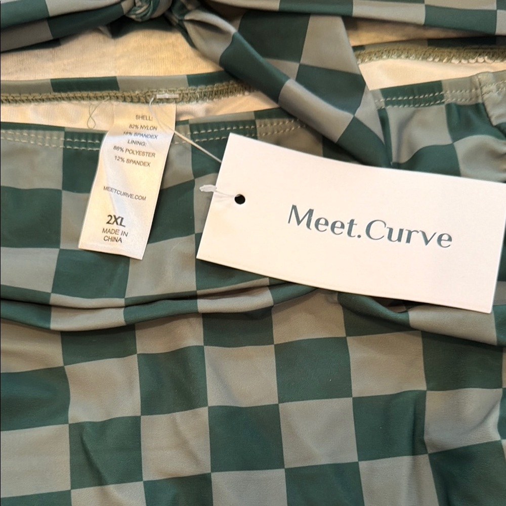 NWT Mavee Curve Checkerboard Two-Piece Swim Set in Dark Green & Black - Picture 2 of 5